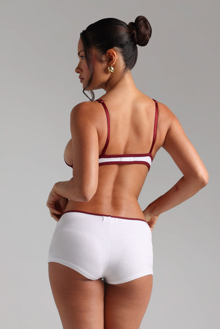 The Demi Two-Tone Micro-Ribbed Bralette - White/Black Cherry