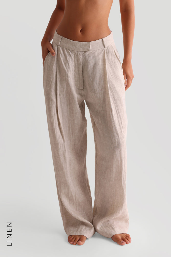 The Ivy Wide-Leg Linen Trousers - Sand