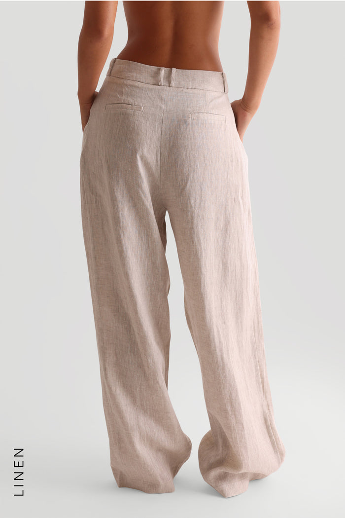 The Ivy Wide-Leg Linen Trousers - Sand
