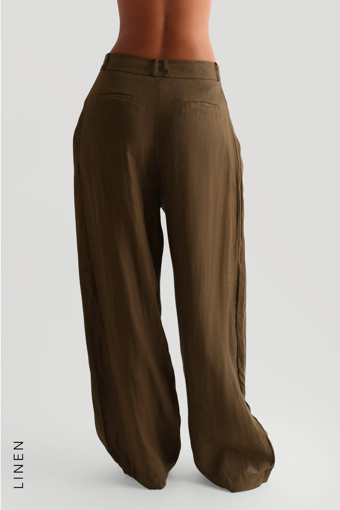 The Ivy Wide-Leg Linen Trousers - Terra