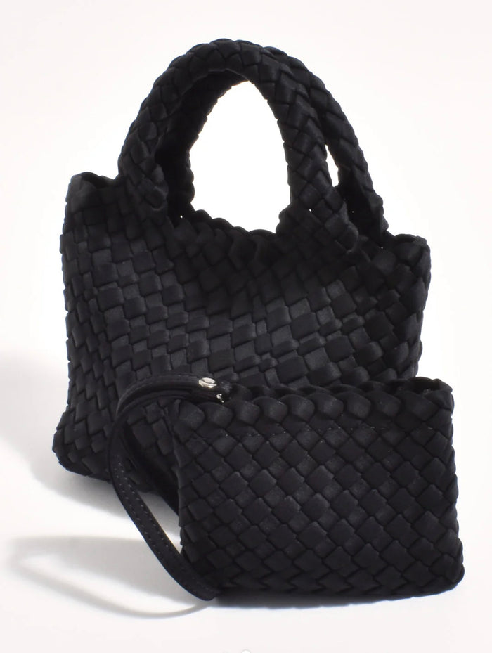 The Keira Neoprene WOVEN MINI BAG WITH POUCH (BLACK)