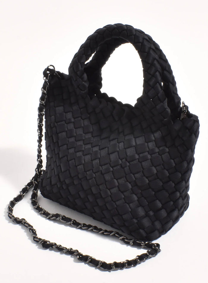 The Keira Neoprene WOVEN MINI BAG WITH POUCH (BLACK)