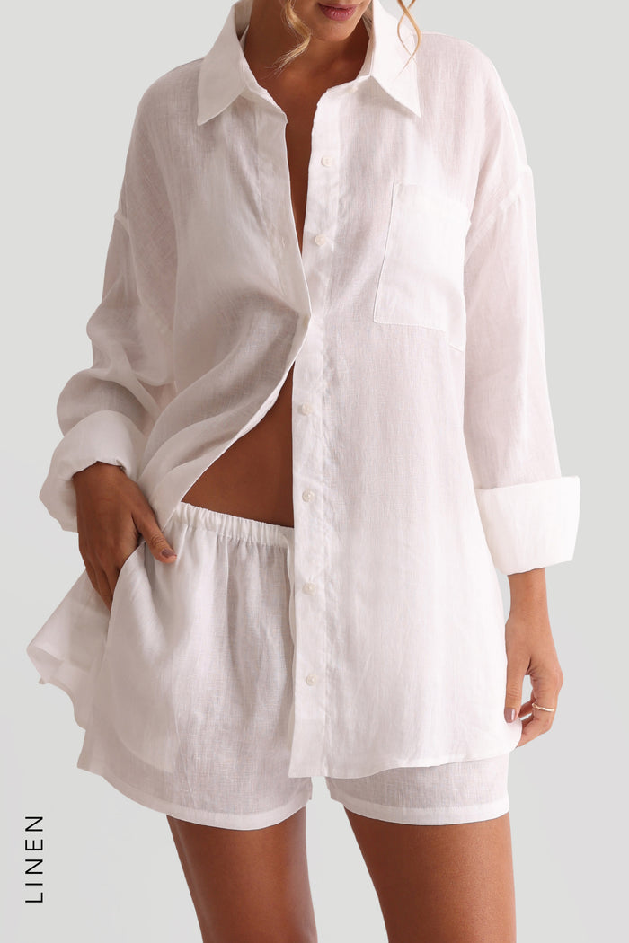The Oversized Linen Button-Down Top - White