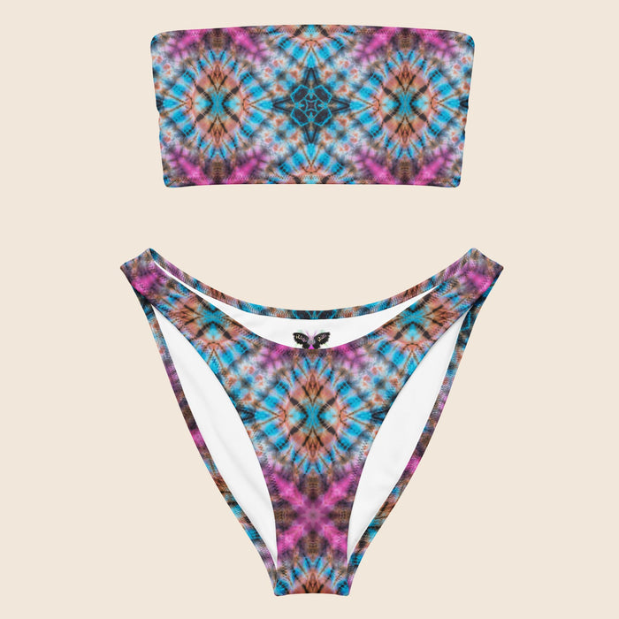 Tie Dye Blue and Pink Recycled Bandeau Bikini