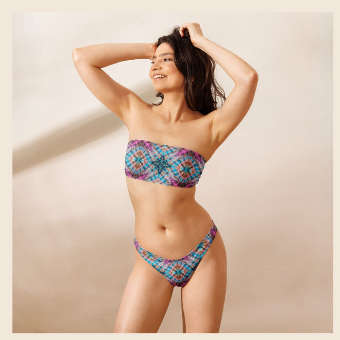 Tie Dye Blue and Pink Recycled Bandeau Bikini