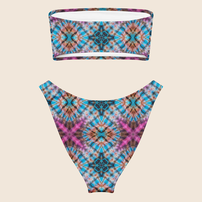 Tie Dye Blue and Pink Recycled Bandeau Bikini
