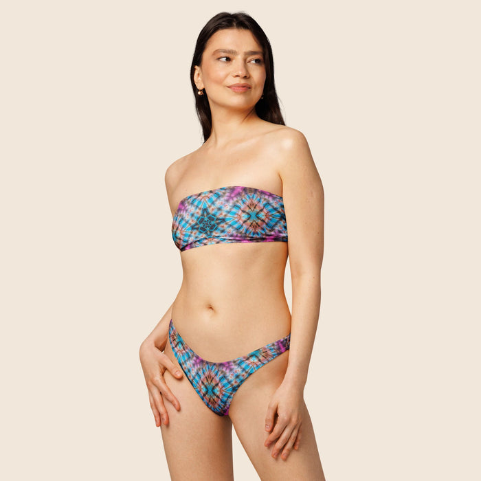 Tie Dye Blue and Pink Recycled Bandeau Bikini