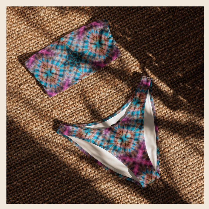 Tie Dye Blue and Pink Recycled Bandeau Bikini
