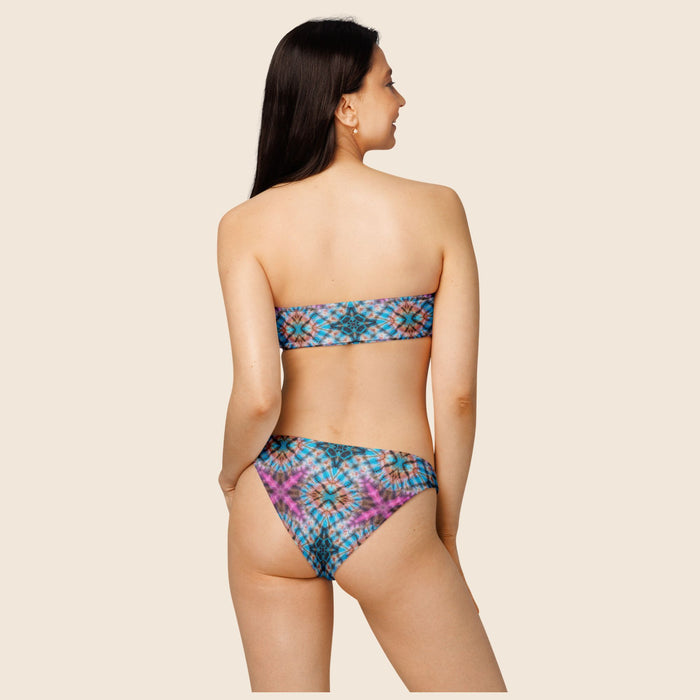 Tie Dye Blue and Pink Recycled Bandeau Bikini