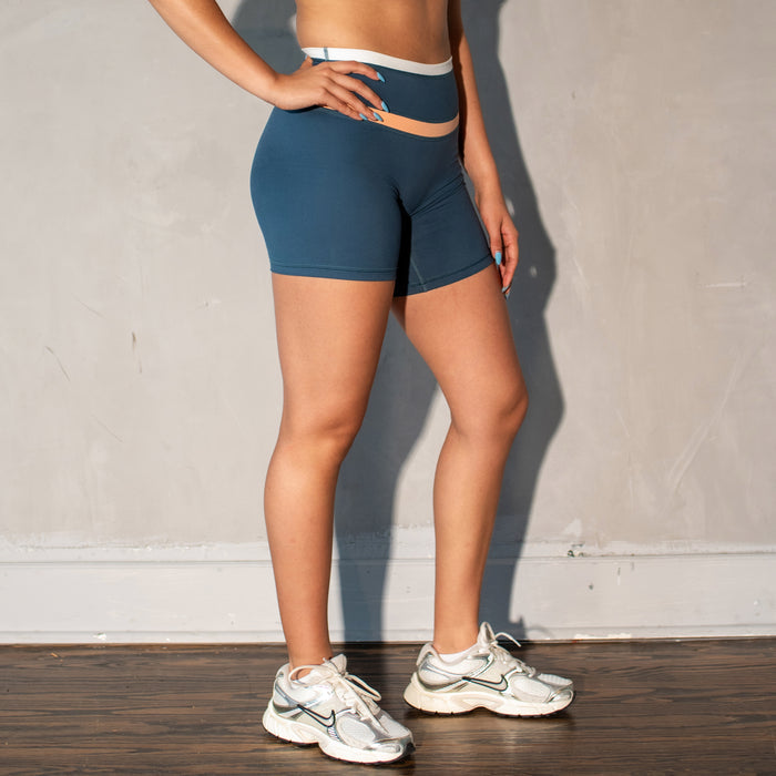 Orion Blue + Orange Cream + White Tier Short 6" - No Front Seam - High Rise by FLEO - 3