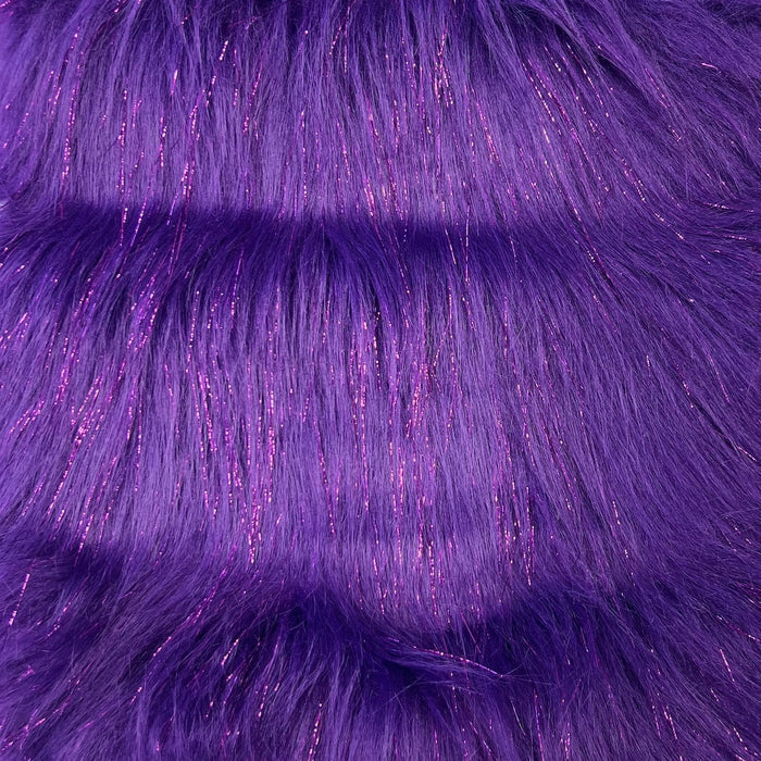 Purple Tinsel Sparkle Glitter Long Pile Shaggy Faux Fur Fabric - Fashion Fabrics LLC