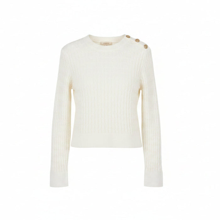 top l/s cable knit button sweater - snow