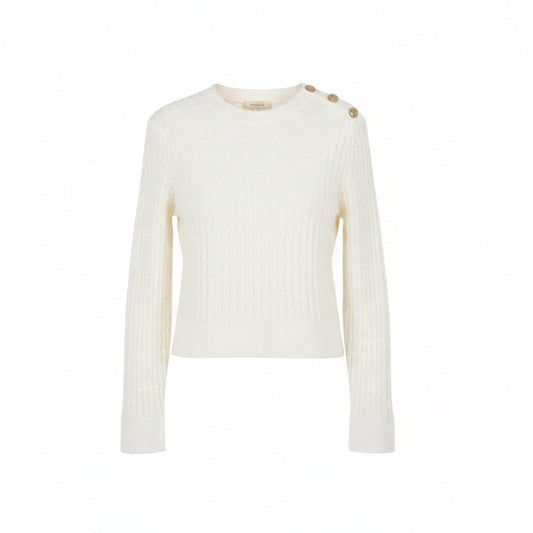 top l/s cable knit button sweater - snow