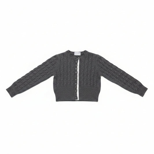 top l/s cable knit mock cardigan sweater - dark grey melange