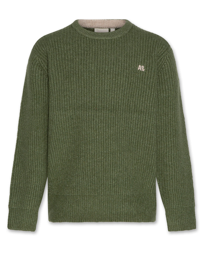 top l/s chunky knit logo sweater - forest