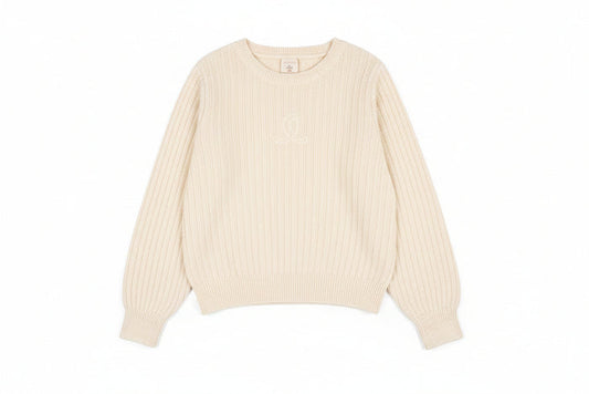 top l/s girls puff sleeve sweater - cream