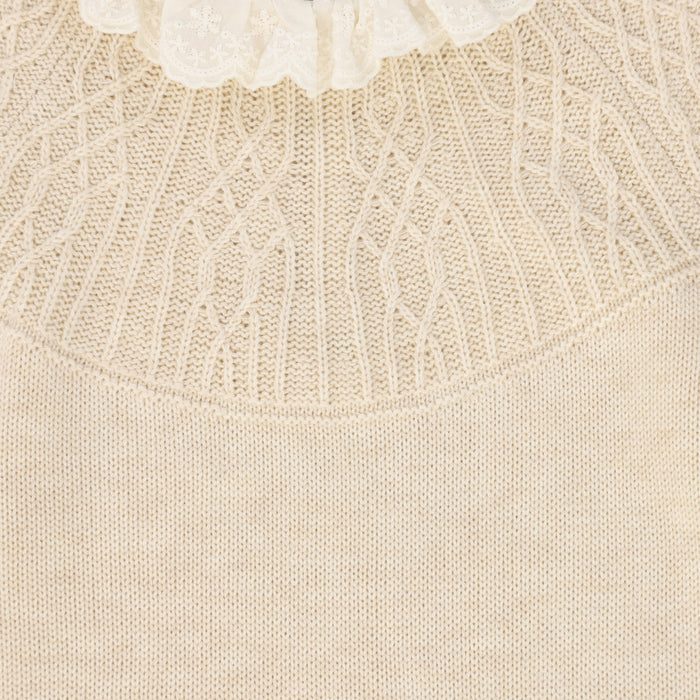 top l/s knit lace collared sweater - oatmeal