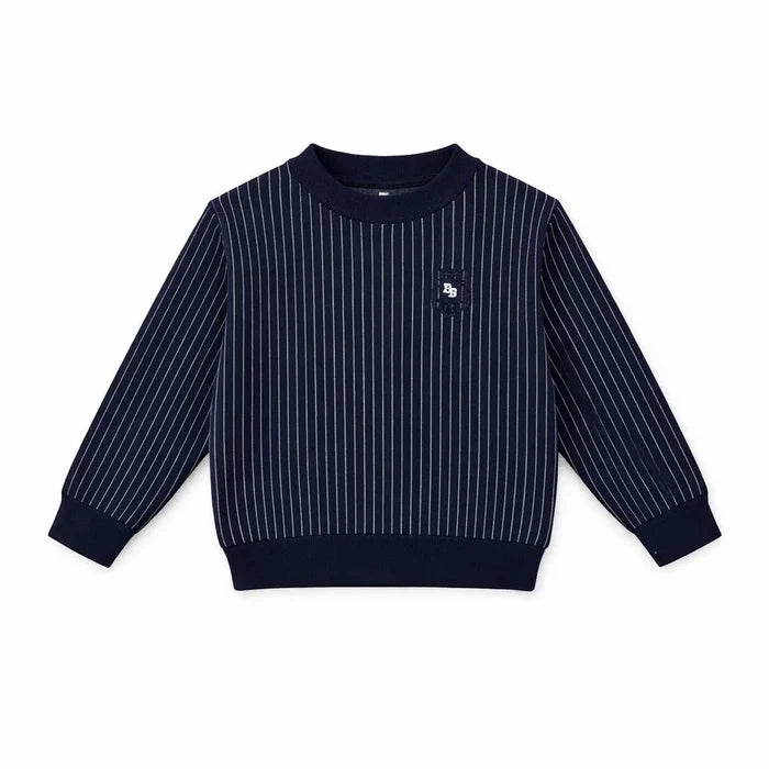 top l/s knit pinstriped sweater - navy/grey