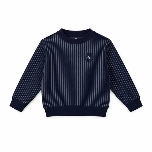 top l/s knit pinstriped sweater - navy/grey
