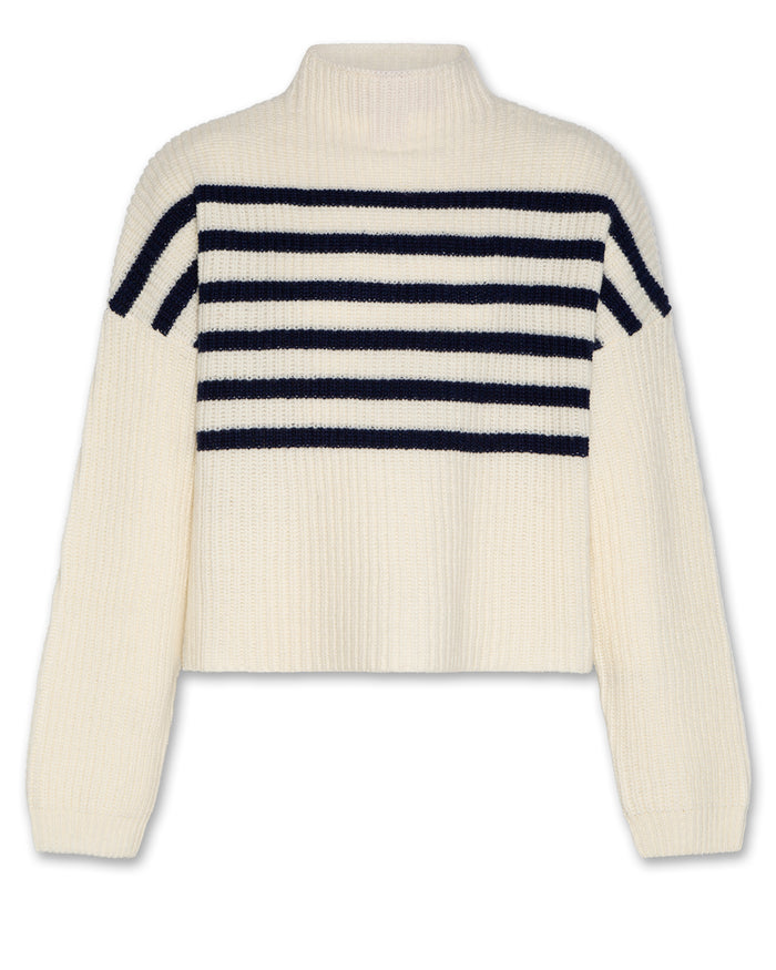 top l/s knit stripe mockneck sweater - ivory