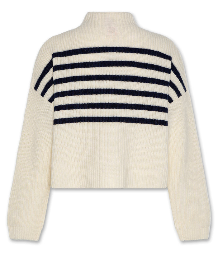 top l/s knit stripe mockneck sweater - ivory