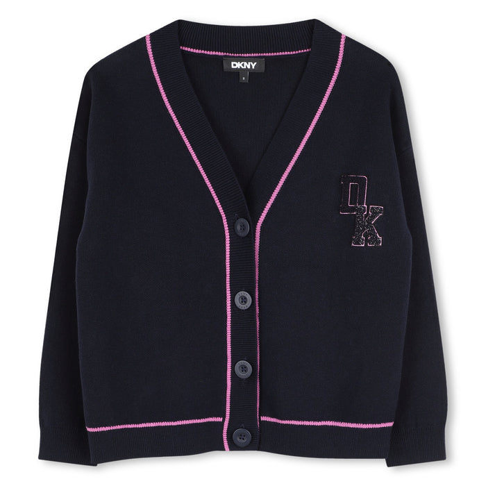 top l/s striped trim sherpa logo cardigan - navy-845