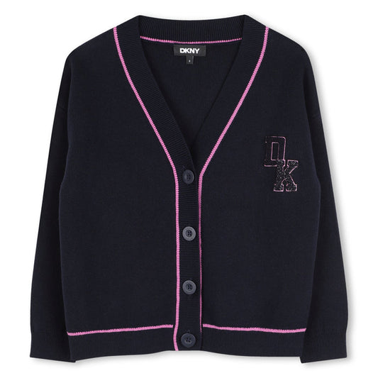 top l/s striped trim sherpa logo cardigan - navy-845