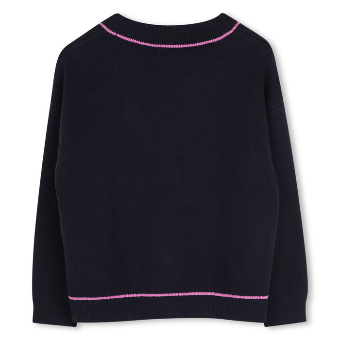top l/s striped trim sherpa logo cardigan - navy-845