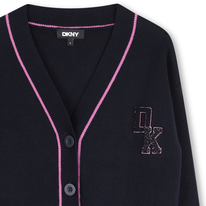 top l/s striped trim sherpa logo cardigan - navy-845