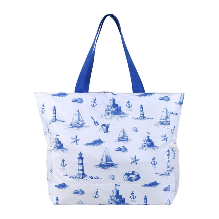 tote bag waterproof striped - blue