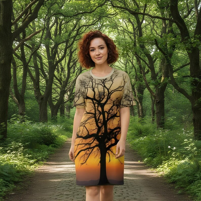 Tree Print Oversized T-Shirt Dress | Multicolour All-Over Print | Women's Casual Wear