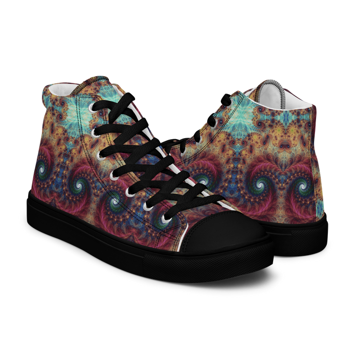 Trippy Fractals Print Women's High Top Canvas Shoes