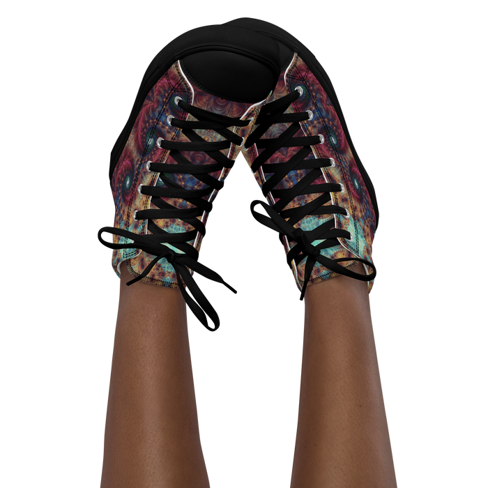 Trippy Fractals Print Women's High Top Canvas Shoes