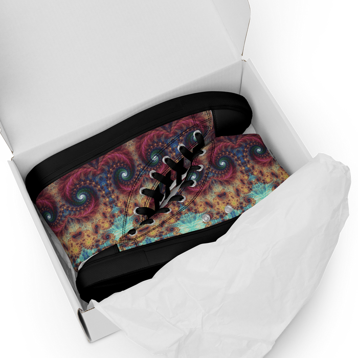 Trippy Fractals Print Women's High Top Canvas Shoes
