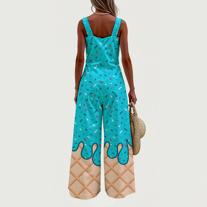 Turquoise Ice Cream Wide Leg Jumpsuit