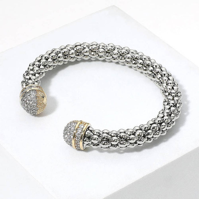 Two Tone CZ Stone Tip  Bracelet