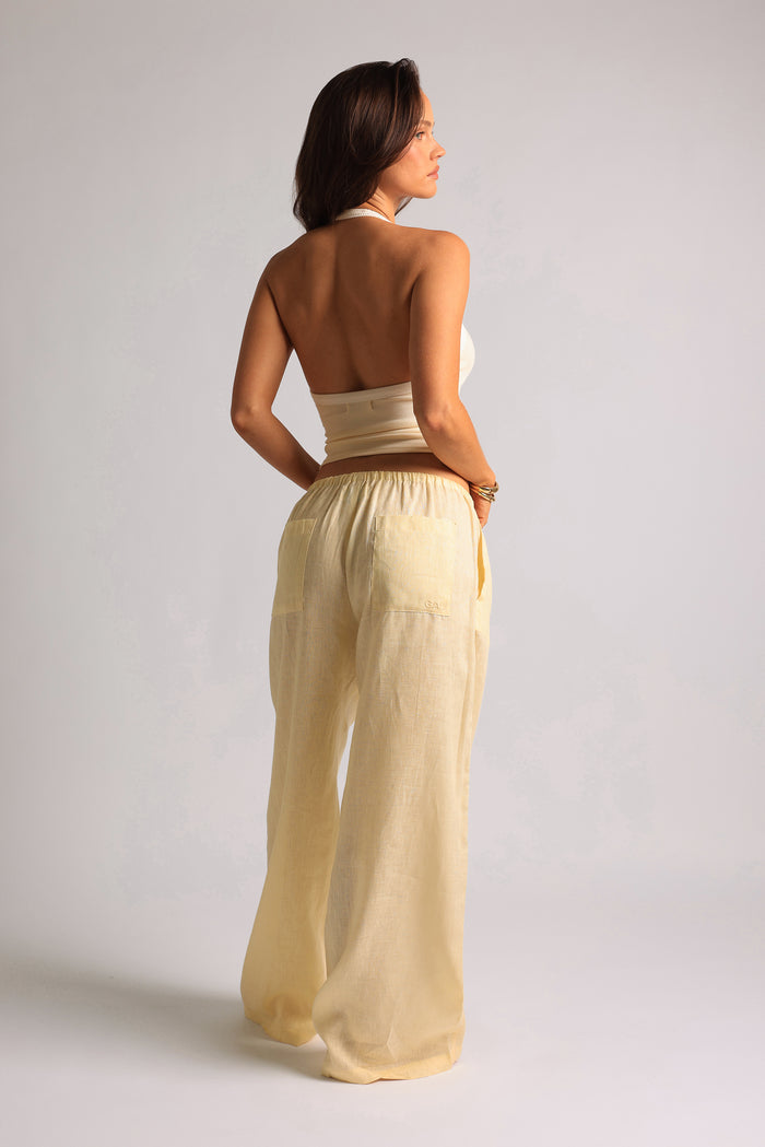 TwoTone Plunge Halter Top - Honeybutter/White