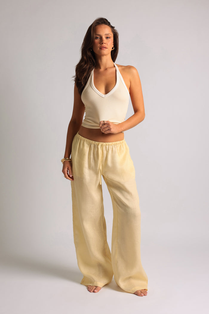 TwoTone Plunge Halter Top - Honeybutter/White