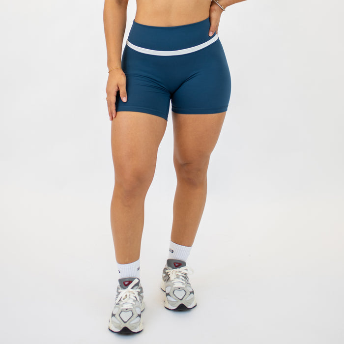 Blue Harbor + White V Define Short 5" - No Front Seam - High Rise by FLEO - 1
