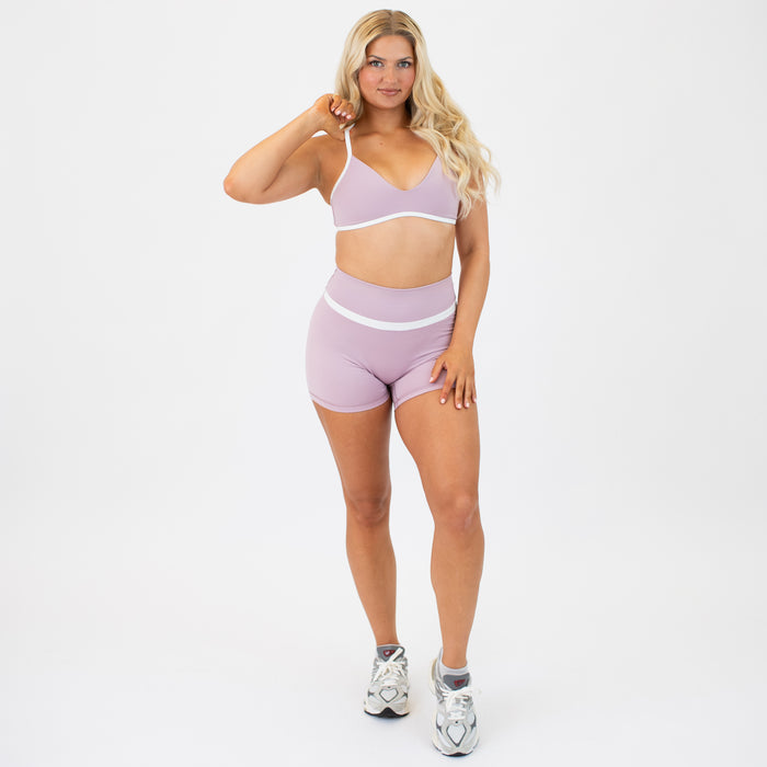 Soft Mauve + White V Define Short 5" - No Front Seam - High Rise by FLEO - 3