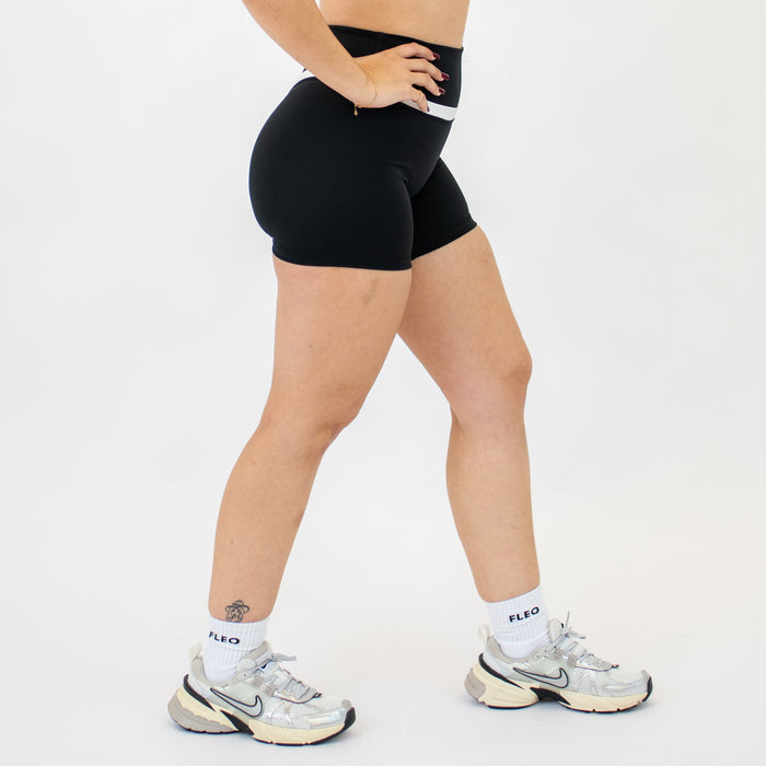 Black + White V Define Short 5" - No Front Seam - High Rise by FLEO - 4