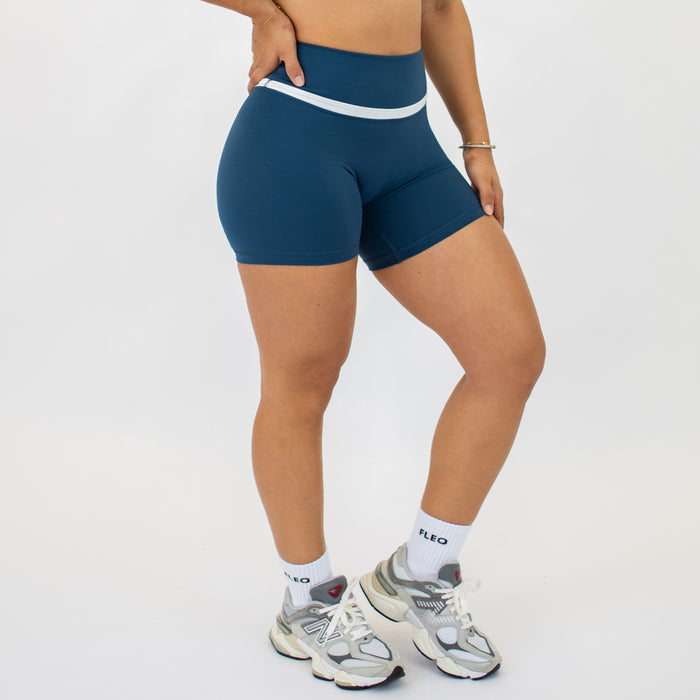 Blue Harbor + White V Define Short 5" - No Front Seam - High Rise by FLEO - 4