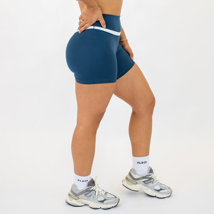Blue Harbor + White V Define Short 5" - No Front Seam - High Rise by FLEO - 5