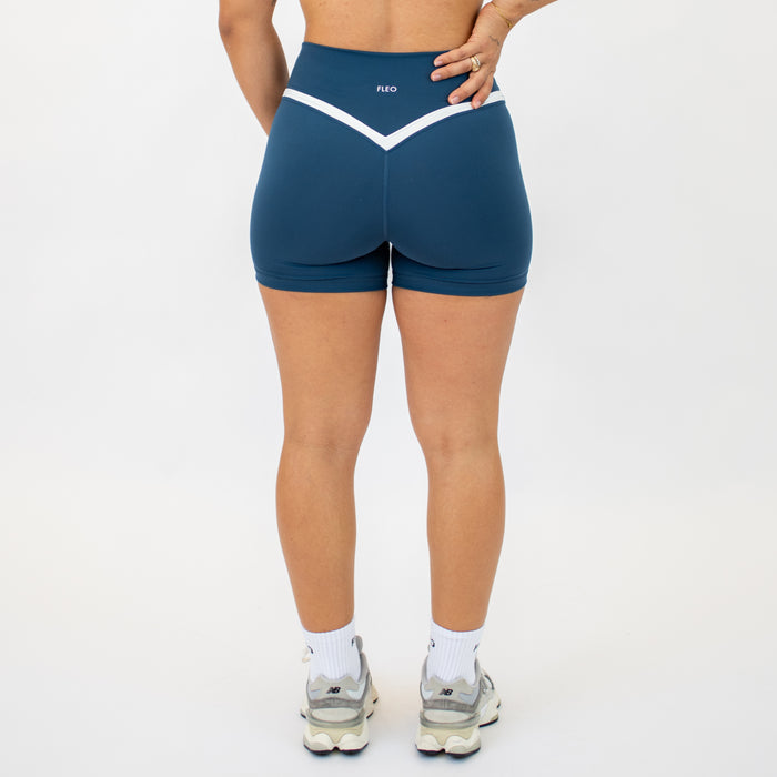 Blue Harbor + White V Define Short 5" - No Front Seam - High Rise by FLEO - 6