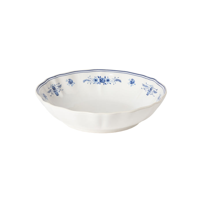 Vila White and Blue Floral Stoneware Soup and Pasta Bowl — overall form and detail