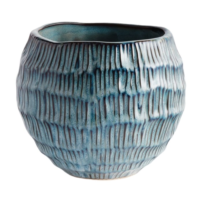 textured planter, blue ceramic planter, plant pot with drainage, decorative planter, modern home decor, garden planter, Napa home and garden napa home and garden