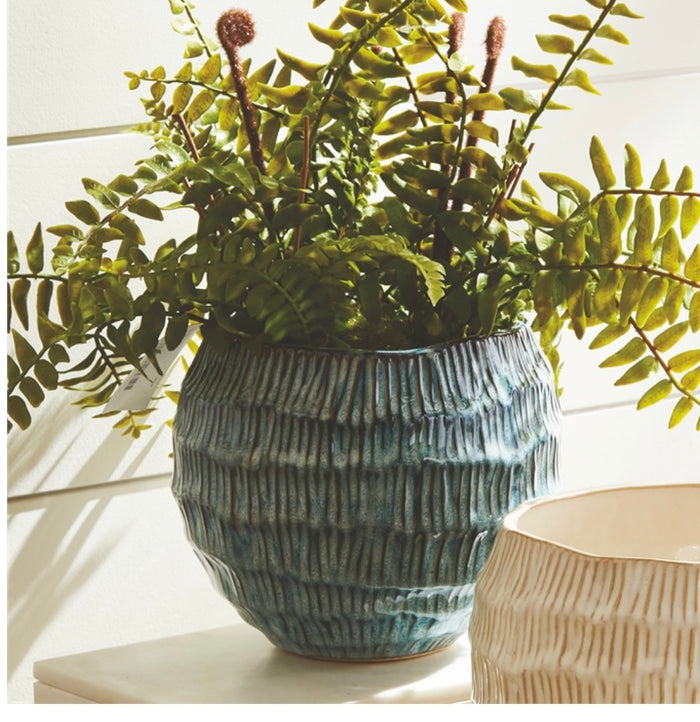 textured planter, blue ceramic planter, plant pot with drainage, decorative planter, modern home decor, garden planter, Napa home and garden napa home and garden