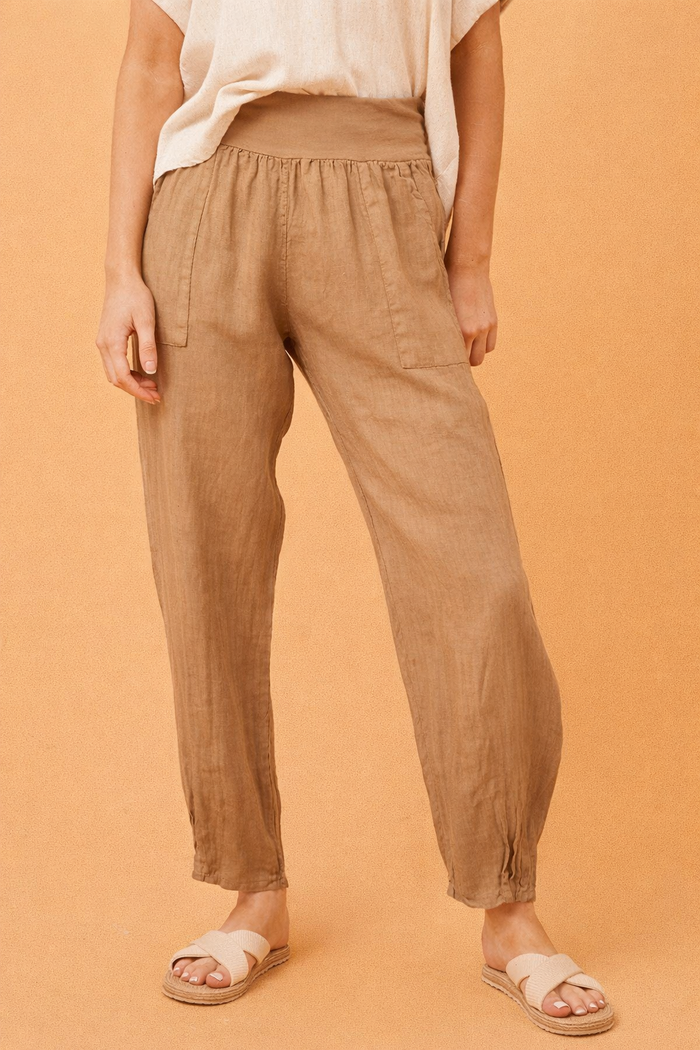 Wednesday Lulu Tan Linen Narrow Hem Pants