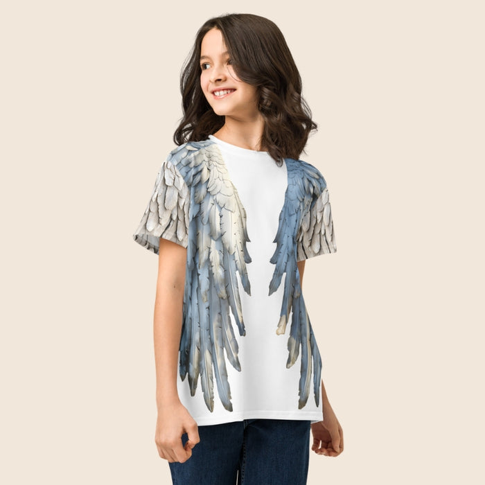 White Angel Wings Youth T-Shirt — Kids Cotton Crew Neck Tee