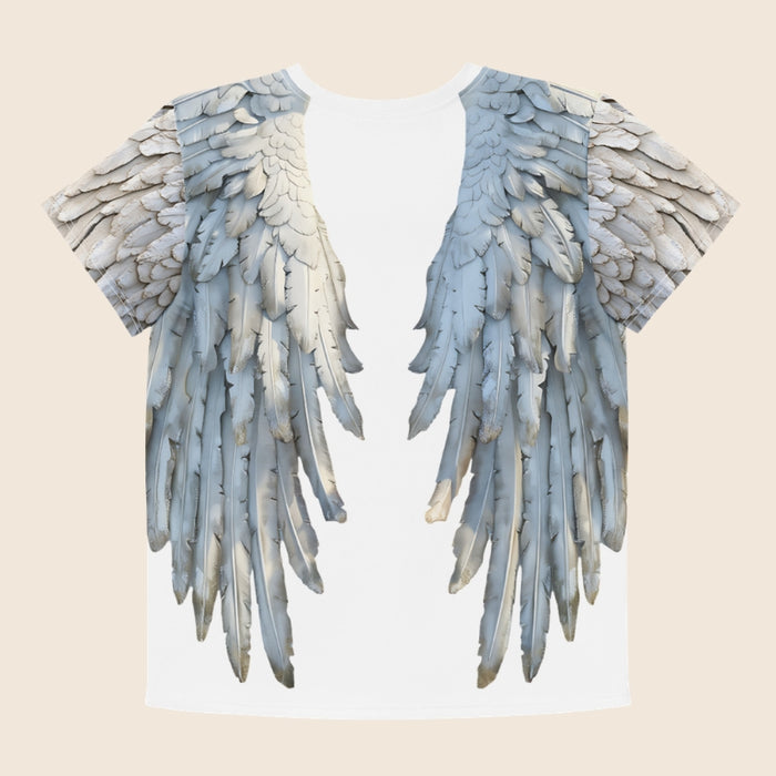 White Angel Wings Youth T-Shirt — Kids Cotton Crew Neck Tee